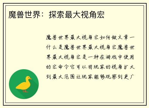 魔兽世界：探索最大视角宏