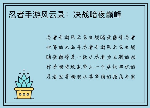 忍者手游风云录：决战暗夜巅峰
